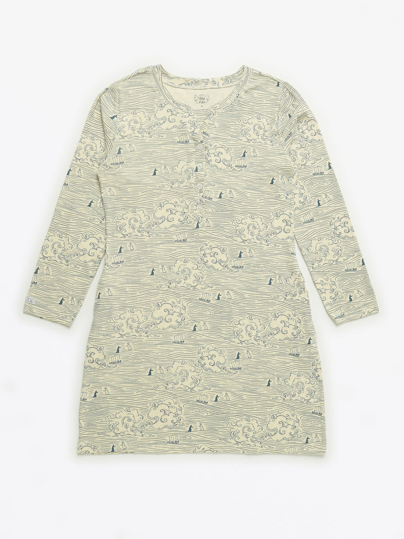 Walking on Water Womens Nightgown PJ Ribbed Cotton-Bamboo Blend