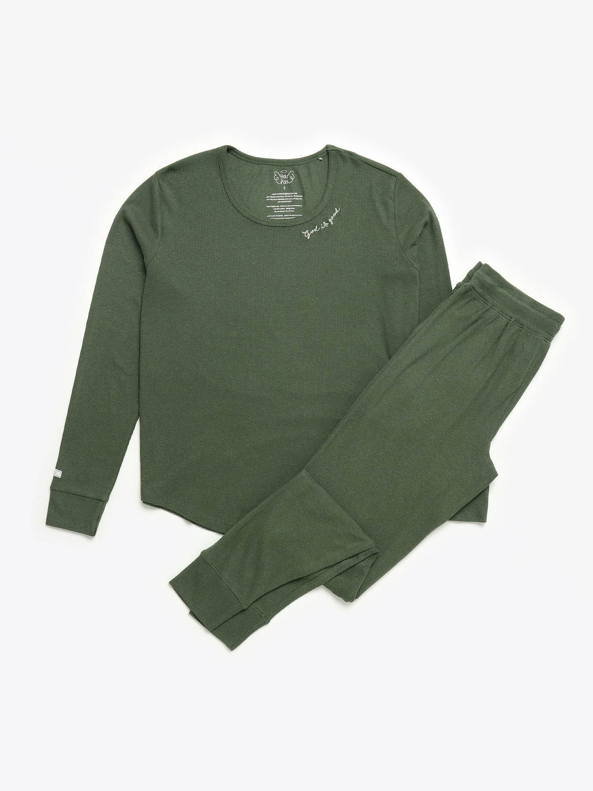 Solid Olive Womens PJ Jogger Set Ribbed Cotton/Bamboo Blend