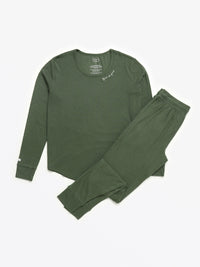 Solid Olive Womens PJ Jogger Set Ribbed Cotton/Bamboo Blend