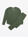 Solid Olive Womens PJ Jogger Set Ribbed Cotton-Bamboo Blend