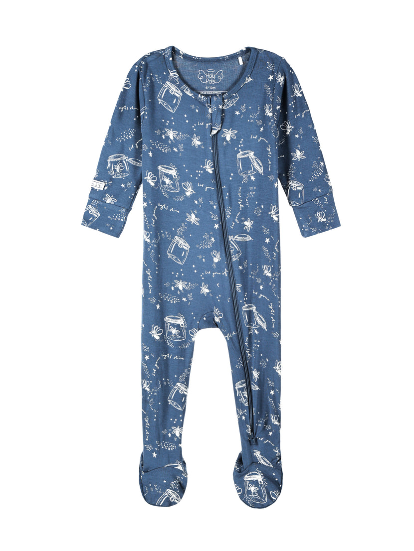 Let Your Light Shine Fireflies PJ Footed Onesie Bamboo