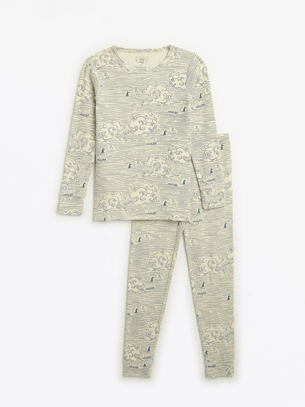 Walking on Water PJ Long Sleeve Set Ribbed Cotton-Bamboo Blend