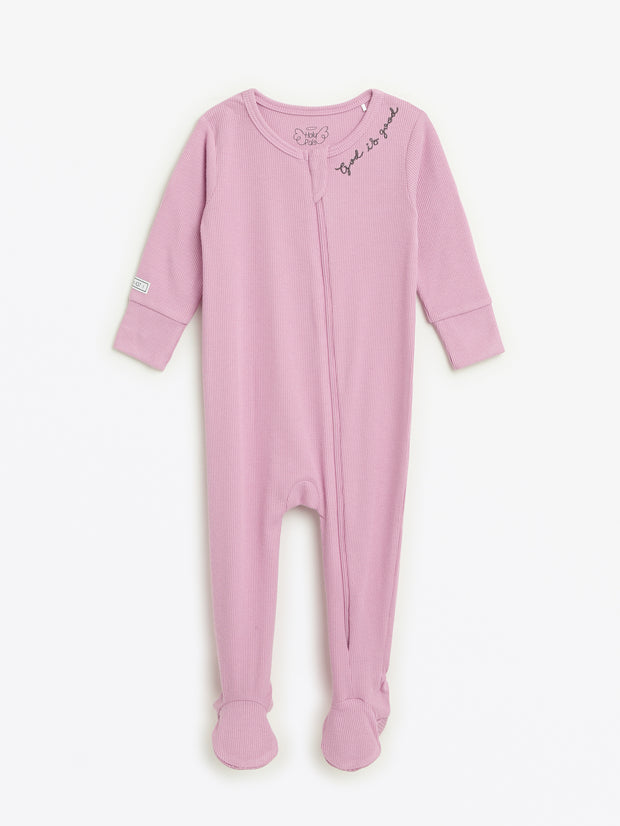 Solid Mauve PJ Footed Onesie Ribbed Cotton-Bamboo Blend