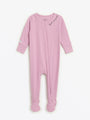 Solid Mauve PJ Footed Onesie Ribbed Cotton-Bamboo Blend