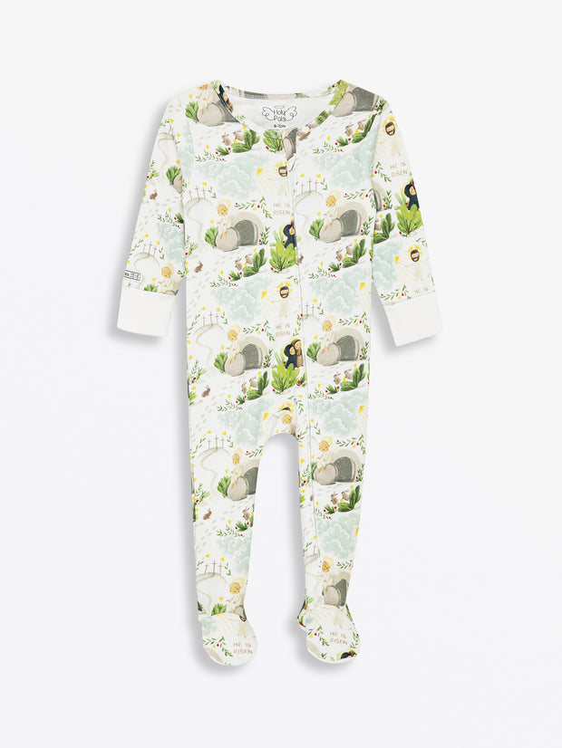 He Is Risen PJ Footed Onesie Cotton