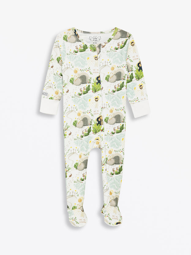 He Is Risen PJ Footed Onesie Cotton