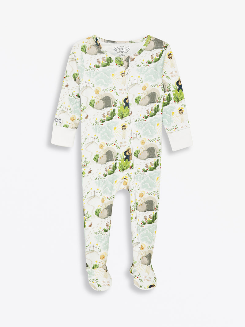 He Is Risen PJ Footed Onesie Cotton