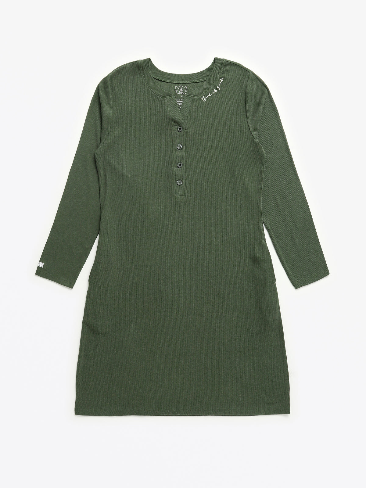 Solid Olive Womens Nightgown PJ Ribbed Cotton/Bamboo Blend