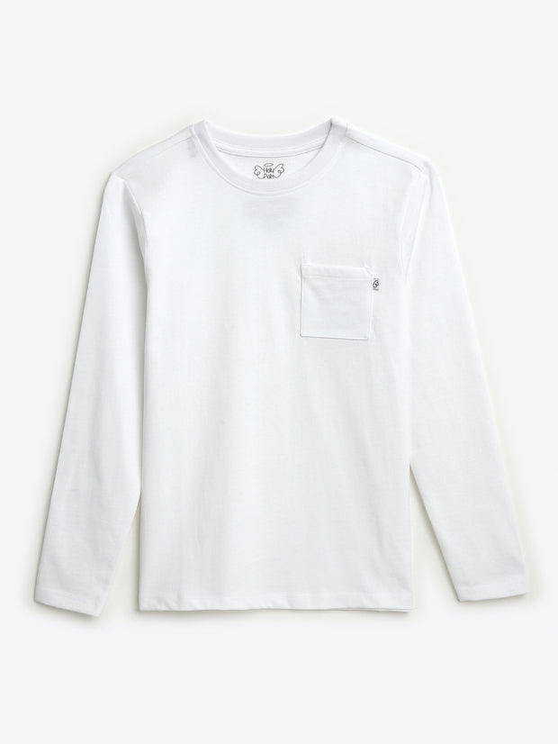 Kids White Prayer Pocket T-Shirt | Long Sleeve