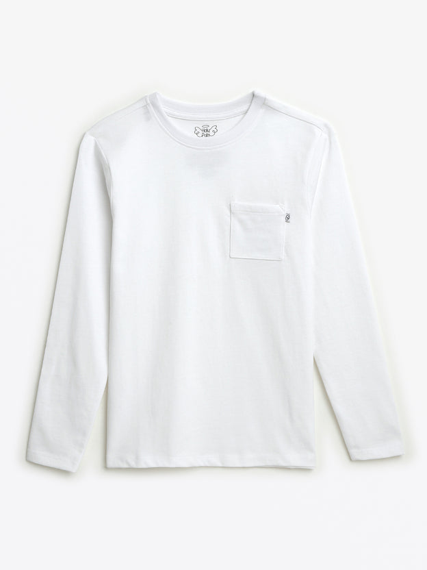 Kids White Prayer Pocket T-Shirt | Long Sleeve