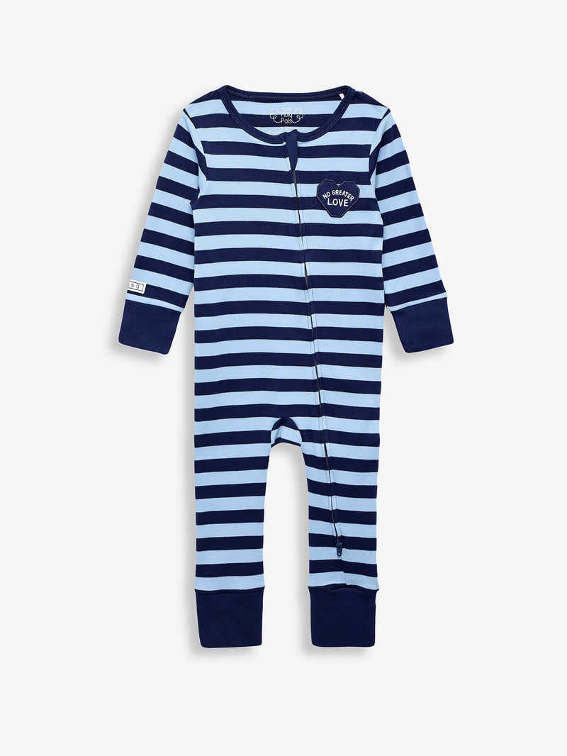 No Greater Love Blue Footless Onesie Cotton