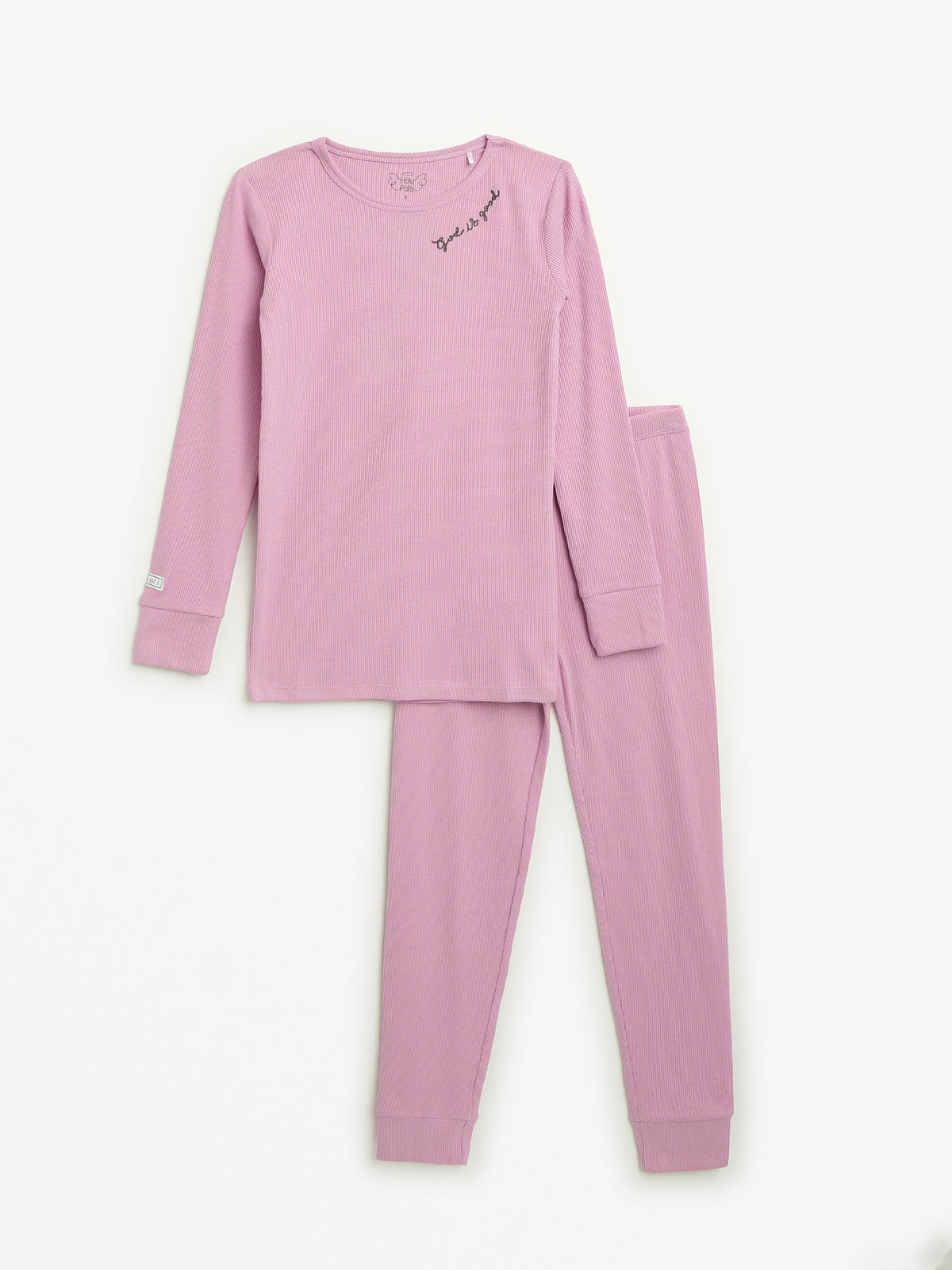 Solid Mauve PJ Long Sleeve Set Ribbed Cotton/Bamboo Blend
