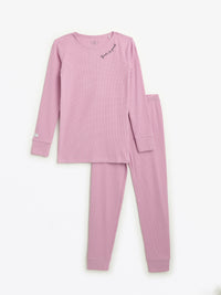 Solid Mauve PJ Long Sleeve Set Ribbed Cotton/Bamboo Blend