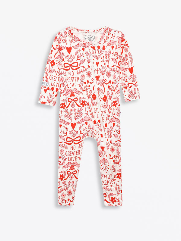 No Greater Love Pink Footless Onesie Bamboo