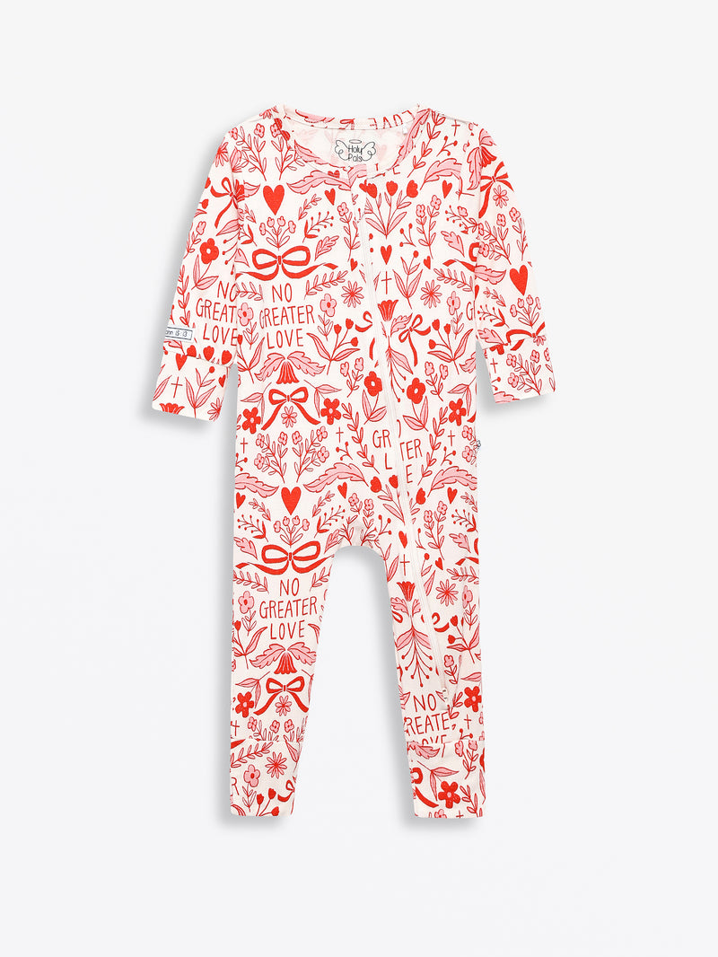 No Greater Love Pink Footless Onesie Bamboo