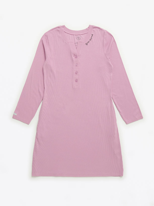 Solid Mauve Womens Nightgown PJ Ribbed Cotton-Bamboo Blend