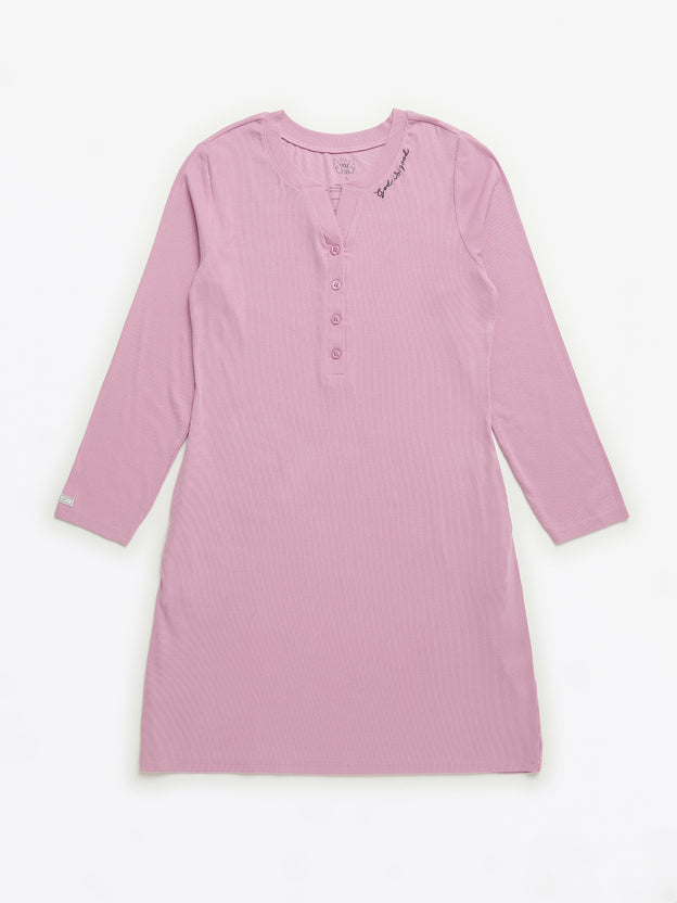 Solid Mauve Womens Nightgown PJ Ribbed Cotton-Bamboo Blend