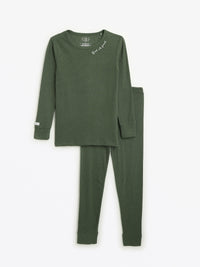 Solid Olive PJ Long Sleeve Set Ribbed Cotton/Bamboo Blend