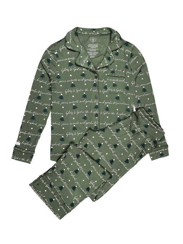 Glory to God Olive PJ Womens Notch Collar Set Bamboo