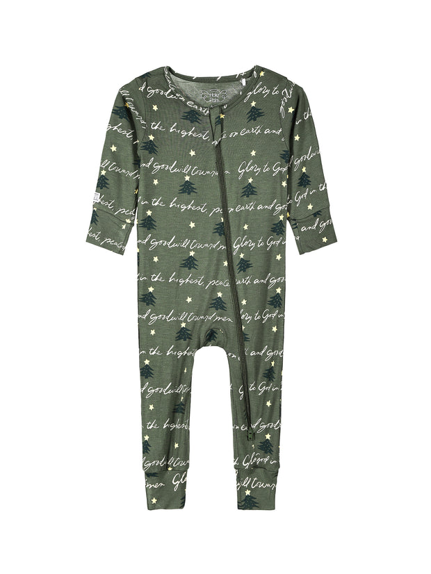 Glory to God Olive PJ Footless Onesie Bamboo