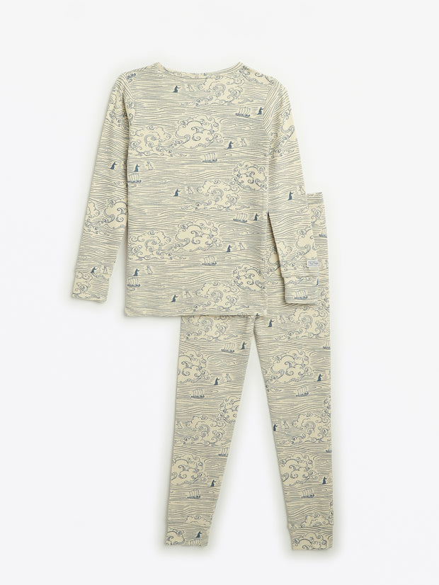 Walking on Water PJ Long Sleeve Set Ribbed Cotton-Bamboo Blend