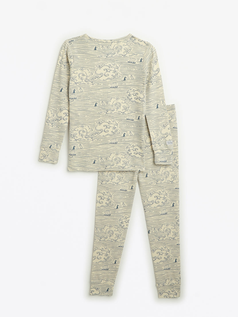 Walking on Water PJ Long Sleeve Set Ribbed Cotton-Bamboo Blend