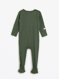 Solid Olive PJ Footed Onesie Ribbed Cotton/Bamboo Blend