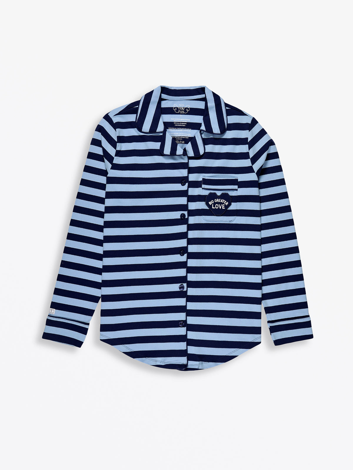 No Greater Love Blue Womens PJ Notch Collar Set Cotton