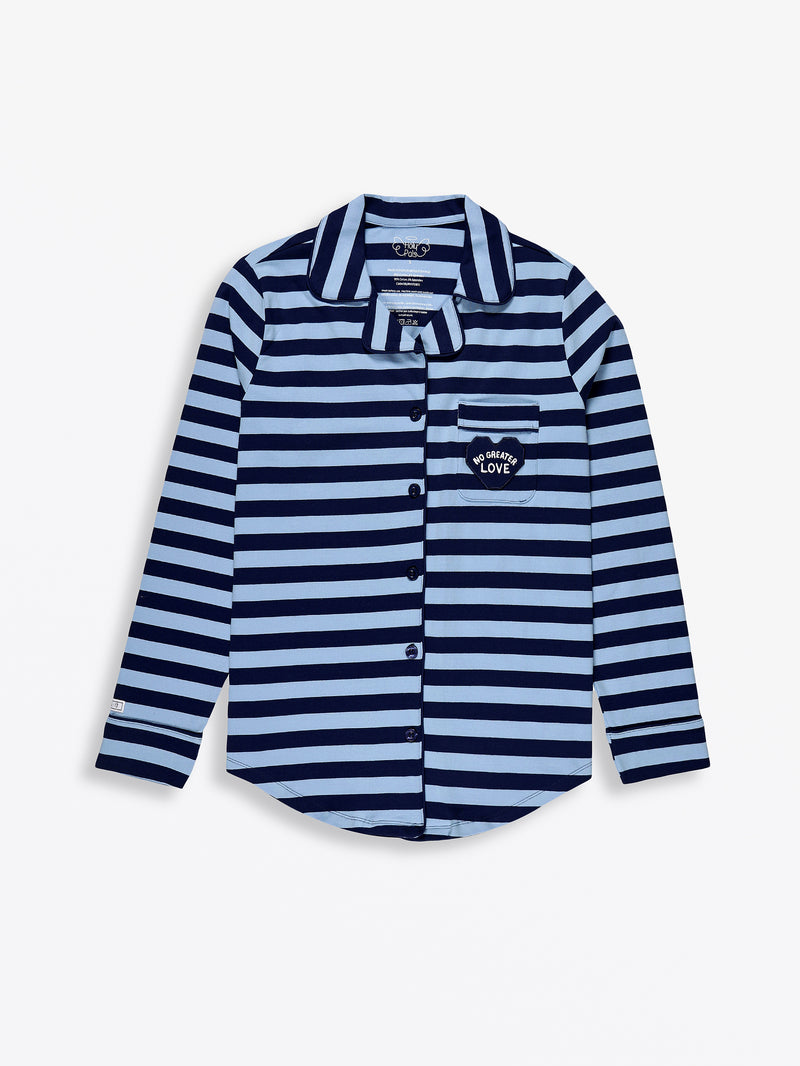 No Greater Love Blue Womens PJ Notch Collar Set Cotton