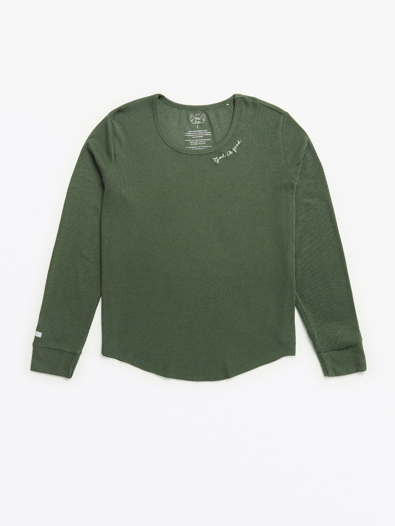 Solid Olive Womens PJ Jogger Set Ribbed Cotton/Bamboo Blend