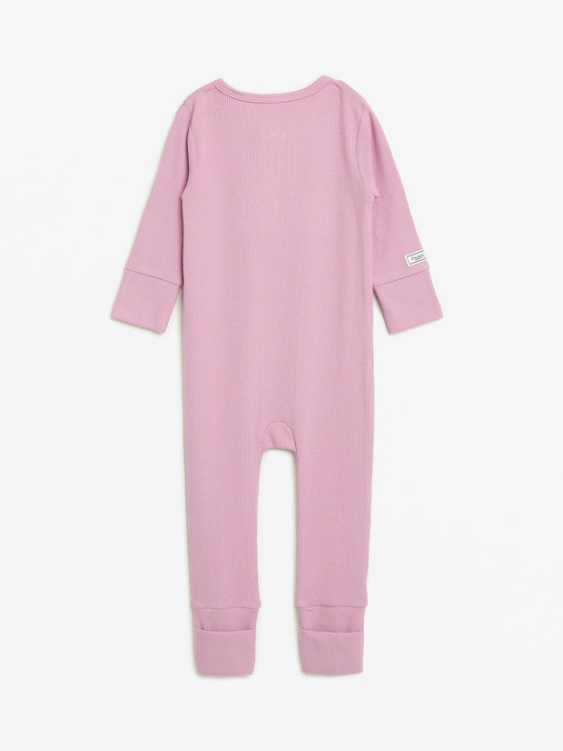 Solid Mauve PJ Footless Onesie Ribbed Cotton-Bamboo Blend