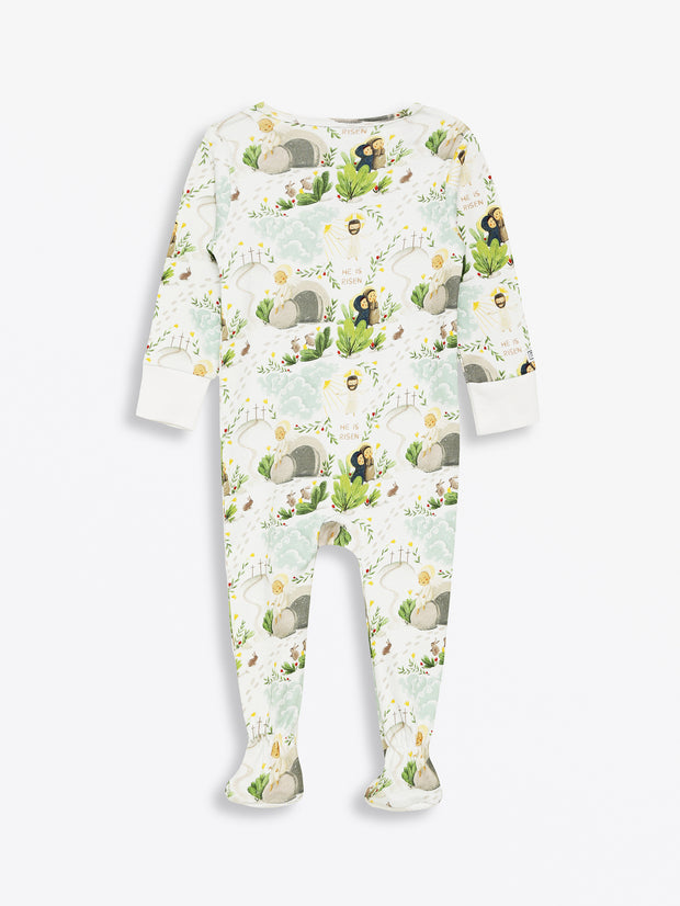 He Is Risen PJ Footed Onesie Cotton