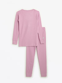 Solid Mauve PJ Long Sleeve Set Ribbed Cotton/Bamboo Blend