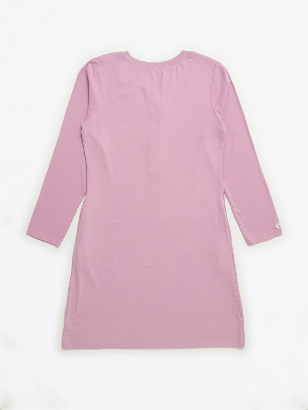 Solid Mauve Womens Nightgown PJ Ribbed Cotton-Bamboo Blend