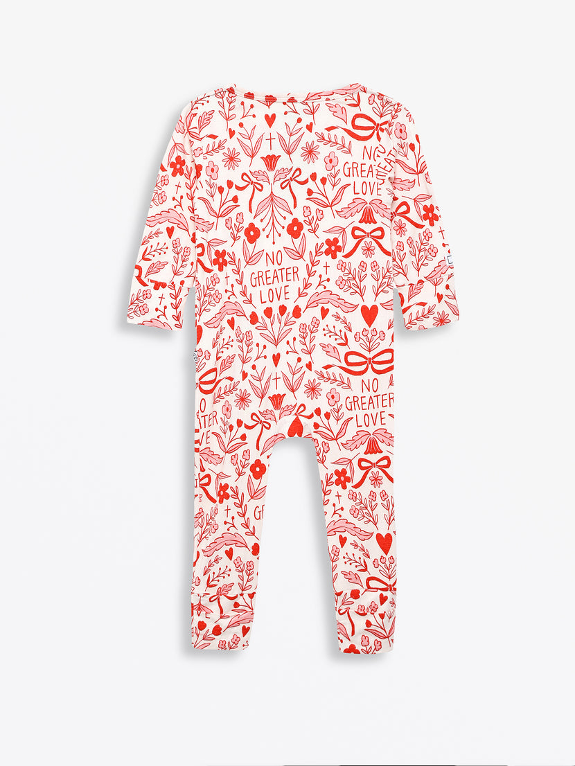 No Greater Love Pink Footless Onesie Bamboo