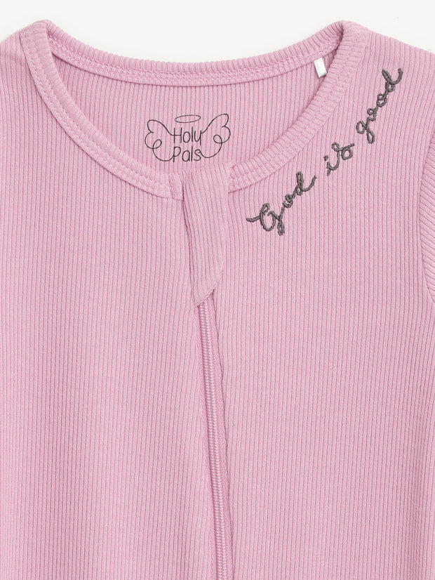 Solid Mauve PJ Footed Onesie Ribbed Cotton-Bamboo Blend