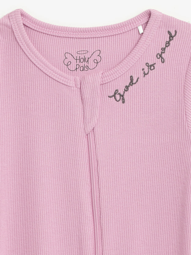Solid Mauve PJ Footed Onesie Ribbed Cotton-Bamboo Blend