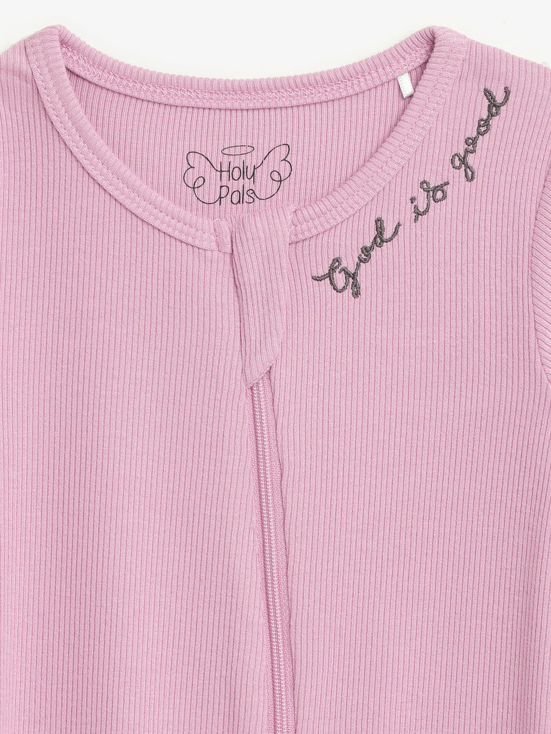 Solid Mauve PJ Footed Onesie Ribbed Cotton/Bamboo Blend