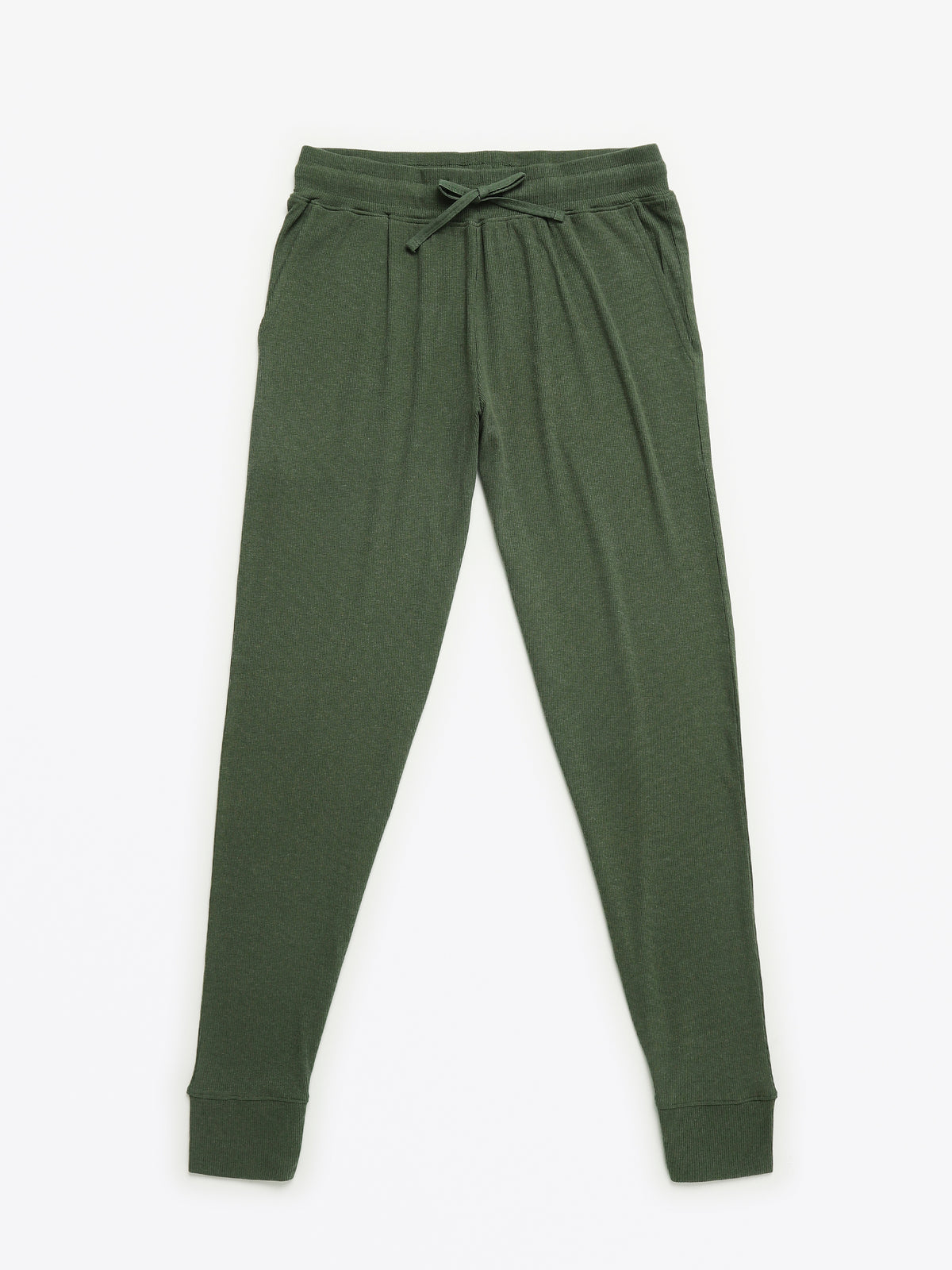 Solid Olive Womens PJ Jogger Set Ribbed Cotton/Bamboo Blend