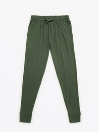 Solid Olive Womens PJ Jogger Set Ribbed Cotton/Bamboo Blend