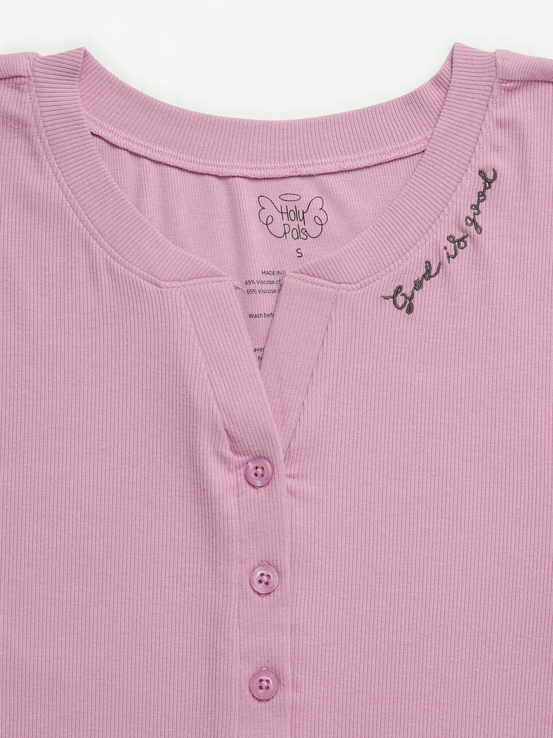 Solid Mauve Womens Nightgown PJ Ribbed Cotton/Bamboo Blend