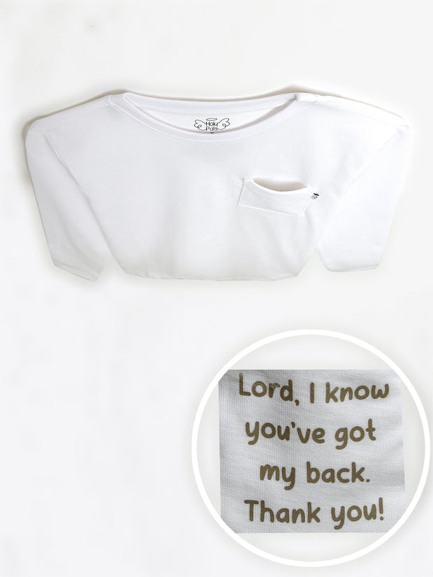 Kids White Prayer Pocket T-Shirt | Long Sleeve
