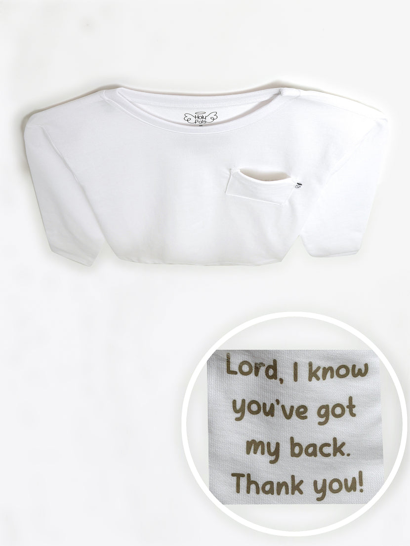 Kids White Prayer Pocket T-Shirt | Long Sleeve