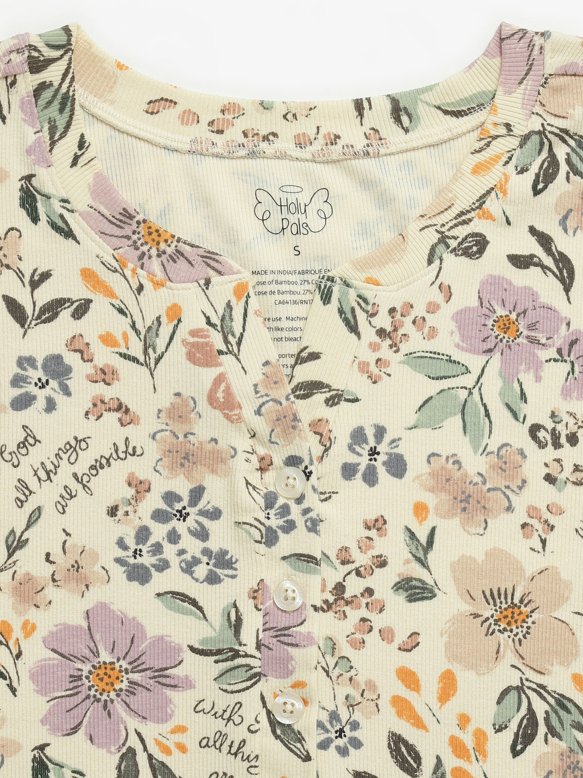 All Things Are Possible Womens Nightgown PJ Ribbed Cotton/Bamboo Blend