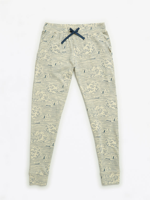 Walking on Water Womens PJ Jogger Set Ribbed Cotton-Bamboo Blend