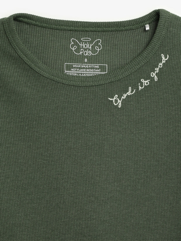 Solid Olive PJ Long Sleeve Set Ribbed Cotton-Bamboo Blend