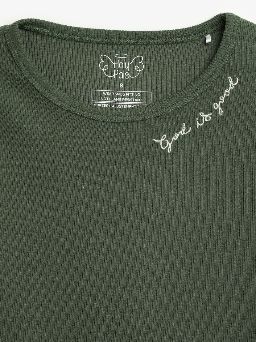 Solid Olive PJ Long Sleeve Set Ribbed Cotton-Bamboo Blend