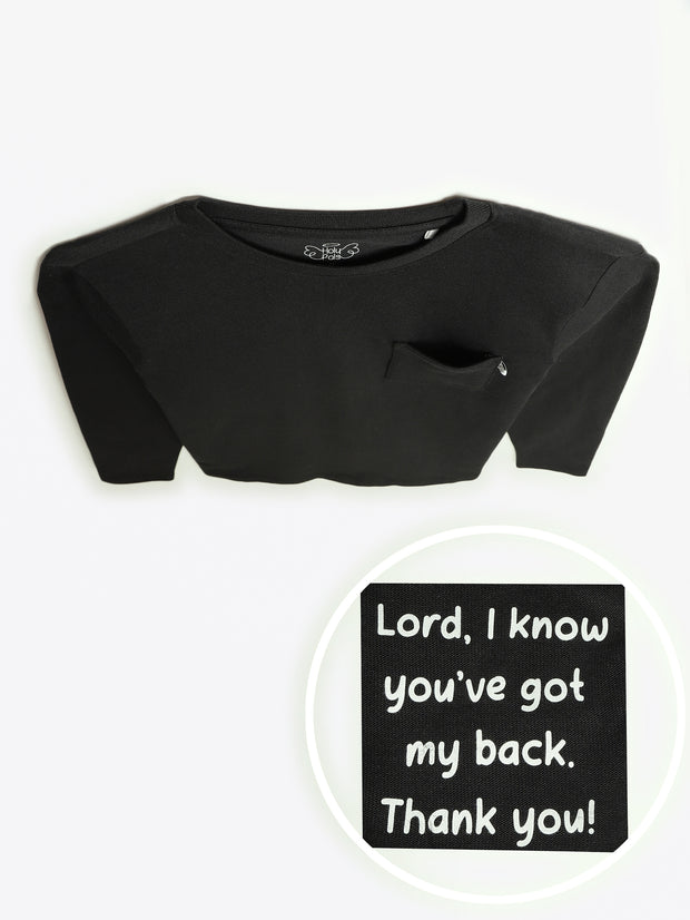 Kids Black Prayer Pocket T-Shirt | Long Sleeve