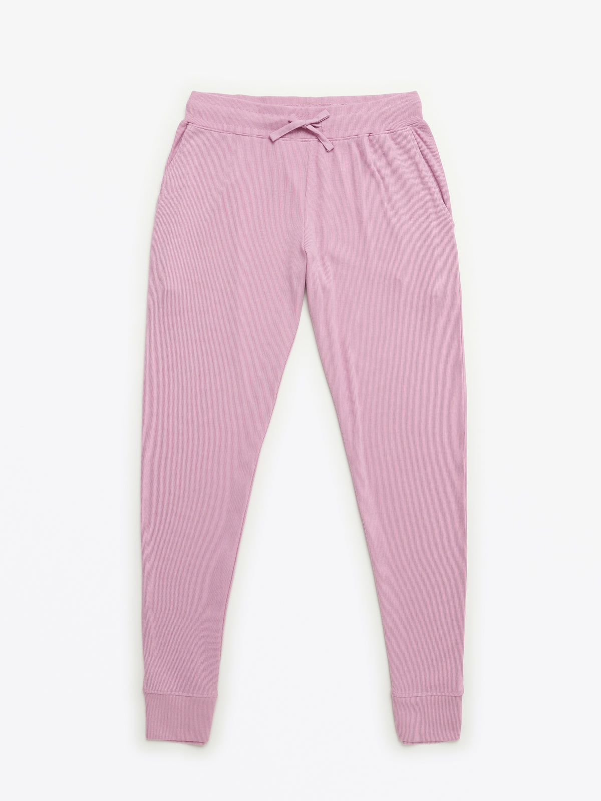 Solid Mauve Womens PJ Jogger Set Ribbed Cotton/Bamboo Blend