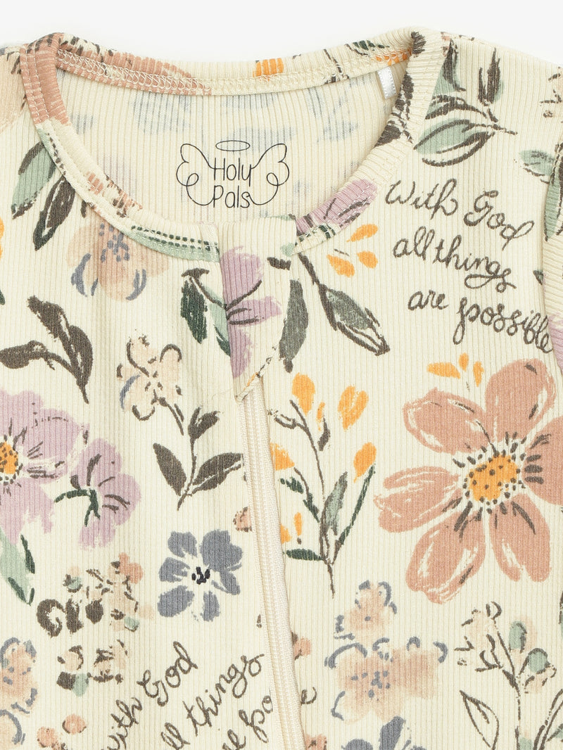 All Things Are Possible Footed Onesie PJ Ribbed Cotton-Bamboo Blend